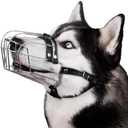 BRONZEDOG Dog Muzzle Adjustable Durable Metal Wire Basket for Large and Extra Large Dogs with Leather Straps Breathable, Drinkable, Training, Prevents Biting (Stainless Steel, Husky & Doberman)
