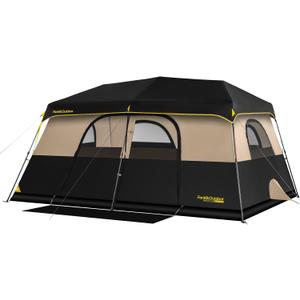 FanttikOutdoor Zeta C10 Pro Max Instant Cabin Tent 10 Person Camping Tent Setup in 60 Seconds with Rainfly & Windproof Portable with Carry Bag for Family Camping & Hiking, Upgraded Ventilation, Khaki