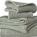 4-Piece Waffle Towels Set for Bathroom - Soft 100% Turkish Cotton Quick-Dry Lint-Free Waffle Weave Thin Bath and Hand Towels (Sage, 2 Bath & 2 Hand Towel Set)