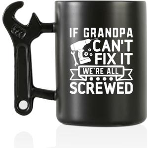 Onebttl Grandpa Gifts Wrench Coffee Mug, Grandfather Gift from Granddaughter and Grandson, 13.5oz/400ml Funny Ceramic Mug for Christmas, Father's Day - Grandpa Can Fix