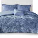 Intelligent Design Queen Comforter Set, Velvet Comforter Set , Luxury Diamond Quilting Comforter Set, Fluffy Comforter Bed Set with Decorative Pillowand 2 Shams, 4 Piece Blue, Full/Queen