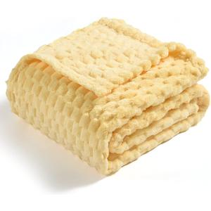 Vessia Flannel Fleece Throw Blanket(50x70 inch), 3D Jacquard Light Yellow Fuzzy and Warm Blanket for Couch,Sofa,Bed,Chair, 300GSM Super Soft Touch Cozy Lightweight Throw for All-Season Home Decor
