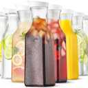 Plastic 8 PACK Large 50 Oz Water Carafe with Flip Top Lid, Square Base Juice Containers, Clear Plastic Pitcher - for Water, Iced Tea, Juice, Beverage, Milk, Cold Brew and Mimosa Bar - HAND WASH ONLY