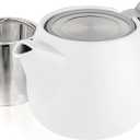 Tealyra - Pluto Porcelain Small Teapot White - 18.2-ounce (1-2 cups) - Matte Finish - Stainless Steel Lid and Extra-Fine Infuser To Brew Loose Leaf Tea - 540ml