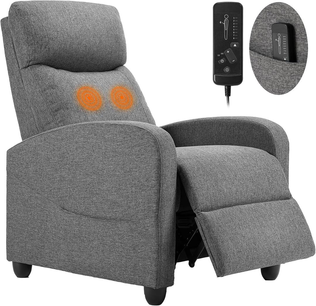 Sweetcrispy Massage Recliner Chair for Adults, Adjustable Home Theater Seating with Lumbar Support for Living Room, Modern Fabric Reclining, Light Grey (27.2"D x 34.3"W x 38.6"H)