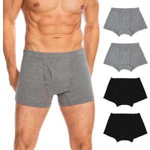 Washable Incontinence Underwear for Men - Cotton Urinary Leakproof Boxer Briefs with Fly, Front & Rear Protection 120 ml Absorbency (2 Gray + 2 Black, M)