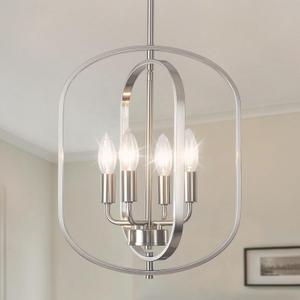 Nickel Chandelier Light, Modern Farmhouse Chandeliers for Dining Room Light Fixture, Adjustable Pendant Lights Kitchen Island Foyer Lighting Fixtures Rustic Kitchen Chandelier for Entryway Living Room