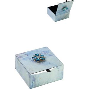 Glass Jewelry Box for Women, Marble - Patterned Handmade Jewelry Organizer Box with Crystal Badge, Jewelry Holder For Earring, Ring, Necklace, Bracelets, Gift Box for Christmas Day (Small)