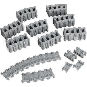 MANNIDOO Classic City Train Tracks, 72 Pieces Railroad Track with 24 Flexible, 24 Curved and 24 Straight Tracks, Train Expansion Accessories Compatible with All Major Brands Train Tracks