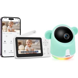 Baby Monitor with Camera and Audio, 1080P Baby Camera Monitor WiFi Smartphone App Control Night Vision 4.3 Screen 2-Way Talk Temperature & Humidity Sensor Lullabies Motion & Cry Detection iOS/Android (Green)