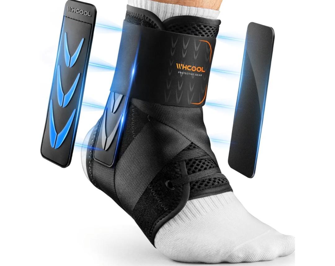 WHCOOL Slim-Fit Ankle Brace for Sprained Ankle, Quick Lace Up Ankle Support for Women Men with 2 Auto-Shaped Pads, Air Fabric Cool Ankle Stabilizer for Injury Recover, Running,Sports, M(12”-13”)
