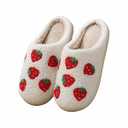 Women Men Plush Strawberry Slippers Cute Fuzzy Slippers Non-Skid Winter Warm Cozy House Indoor Outdoor Shoes, 8-9