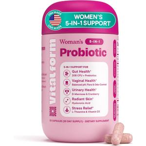 Womens Probiotic 20 Billion CFU 5-in-1 Daily Support for Digestive, Vaginal & Urinary Health with Cranberry, D-Mannose, Prebiotics & Hyaluronic Acid 30 Capsules (Exp Date: 03/2027)