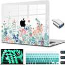 CISSOOK Compatible with MacBook Air 15 inch Case 2025 2024 2023 Release Model A3114 A2941, Plastic Hard Shell Case with Keyboard Cover for MacBook Air 15.3 M4 M3 M2, Wild Green Flower