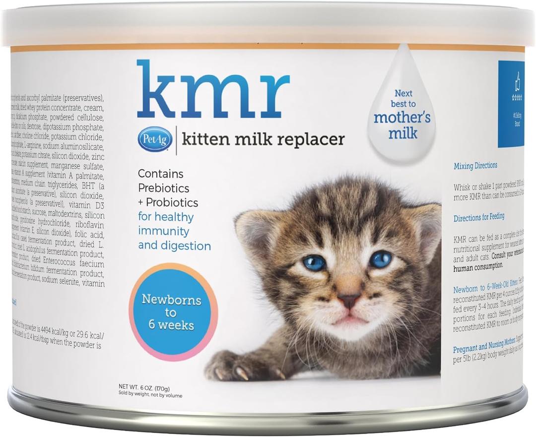 PetAg KMR Kitten Milk Replacer Powder - 6 oz - Powdered Kitten Formula with Prebiotics, Probiotics & Vitamins for Kittens Newborn to Six Weeks Old - Easy to Digest (6 Ounce (Pack of 1))