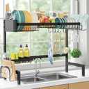 Sakugi Over The Sink Dish Drying Rack - Adjustable 2 Tier X-Large Capacity Stainless Steel Drainer with Cutlery & Utensil Holders, Kitchen Storage & Organization, 31.5"-39.5"L x 12"W x 24.5"H, Black