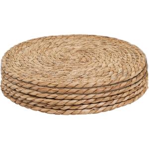 Defined Deco Woven Placemats Set of 6,12" Round Rattan Placemats,Natural Hand-Woven Water Hyacinth Placemats,Farmhouse Weave Place Mats,Rustic Braided Wicker Table Mats for Dining Table,Home,Wedding.