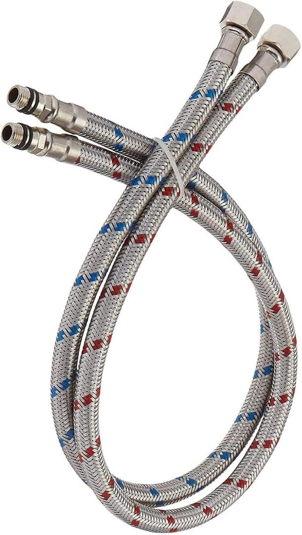 32-Inch Long Bathroom Kitchen Faucet Connector Braided Stainless Steel Faucet Supply Lines 3/8-Inch Female Compression Thread x M10 Male Connector, x 2 Pcs (1 Pair)