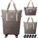 Expandable Foldable Duffel Bag Suitcases,Detachable Rolling Wheels,Rolling Duffle Bag with Wheels,Suitcase with Wheel,Carry on Luggage,Gift for Men Women Lightweight Suitcases (Khaki)