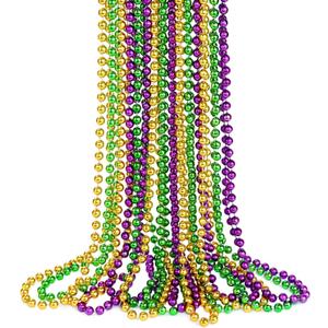 YAXINRUI Mardi Gras Beads Necklaces, 15pcs 33' 7mm Metallic Gold Green Purple Bead Party Favors