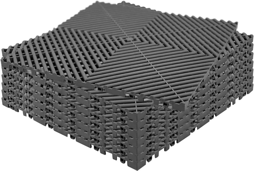 24 Pack 16"x 16"Interlocking Garage Floor Tiles,Modular Drainage Floor Mat,Non-Slip Splicing Interlocking Drainage Mats Floor Tile for Garage Car Wash Basement(Gray) (Grey)