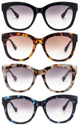 MMOWW 4 Pack Bifocal Reading Sunglasses for Women Men Comfortable UV400 Fashion Square Sun Readers Outdoor Reading Glasses +1.0