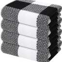Mordimy 100% Cotton Waffle Weave Kitchen Towels, 13 x 28 Inches, Super Soft and Absorbent Buffalo Check Dish Towels for Drying Dishes, 4-Pack, Black & White