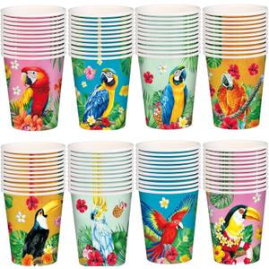 Yungyan 100 Pieces 9 oz Luau Paper Cups Disposable Hawaiian Tiki Paper Cups Tropical Aloha Luau Summer Party Decorations for Summer Tiki Beach Swimming Pool Party Supplies (Tropical Bird)