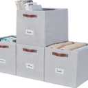 DECOMOMO Storage Baskets, 13x15x13 Storage Cube Bins with Labels for Organizing Shelves (Kallax / 4pcs, Light Grey)