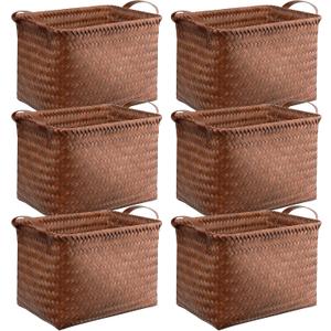 BROWNLILY Handwoven Clothes Basket Laundry Hampers Large Wicker Storage Baskets for Shelves Blankets Closet Storage Bins Car Bedroom Bathroom Organizers and Storage Bath (6, Brown)
