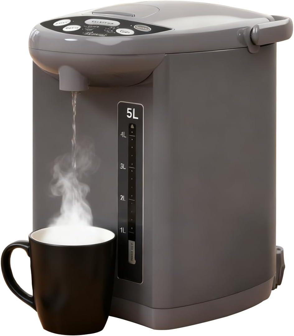 Rosewill Electric Water Boiler and Warmer - 5L/5.3 Qt Stainless Steel Hot Water Dispenser w/Rotating Base, Keep Warm Temperature Set, Auto Shut Off, Safety Lock - Gray