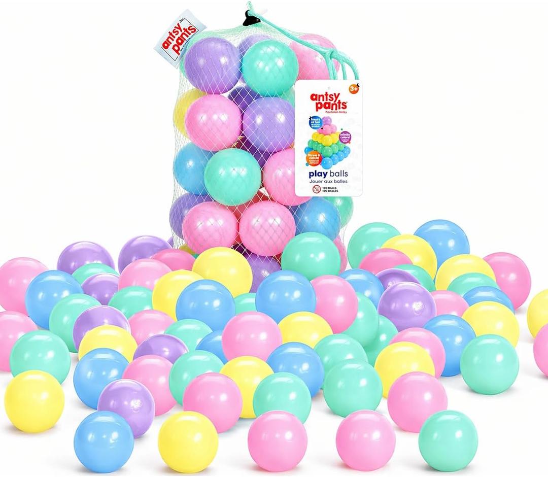 Antsy Pants 100 Ball Pit Balls, Ball Pit for Toddlers 1-3, Non-Toxic Materials, Lightweight, 5 Pastel Colors, Reusable Storage Bag, Plastic Balls for Ball Pit, Sensory Toys for Kids