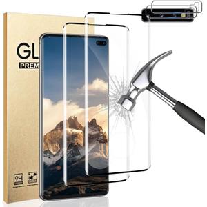[2+2 Pack] Galaxy S10 Plus Screen Protector and Camera Lens Protector, Fingerprint Unlock, 9H Hardness Tempered Glass, Anti-Scratch, Full Coverage Glass Film, Bubble-Free, for Galaxy S10 Plus 6.4 Inch