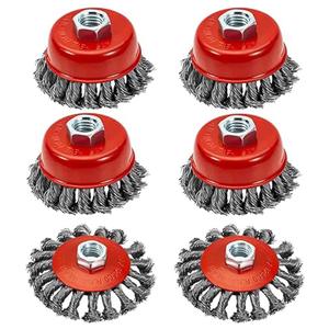 6 Pack Wire Wheel Brush for 4-1/2" Angle Grinder, 5/8" Threaded Arbor, 0.02" Carbon Steel Twisted Wire Brush for Rust Removal, Weld Cleaning