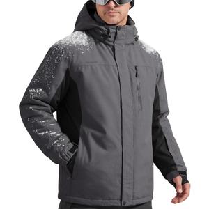 FREE SOLDIER Men's Waterproof Ski Snow Jacket Fleece Lined Warm Winter Rain Jacket with Hood Fully Taped Seams (Medium, Gray Black)