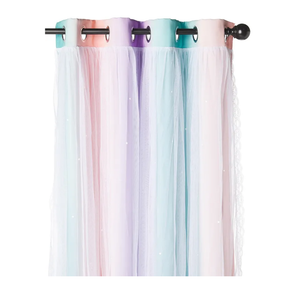 NICETOWN Star Curtain Blackout for Girls Bedroom Kids Room Decor Blackout Drapes with Sheer Nursery Rainbow Curtains Striped Layered, Pink Purple