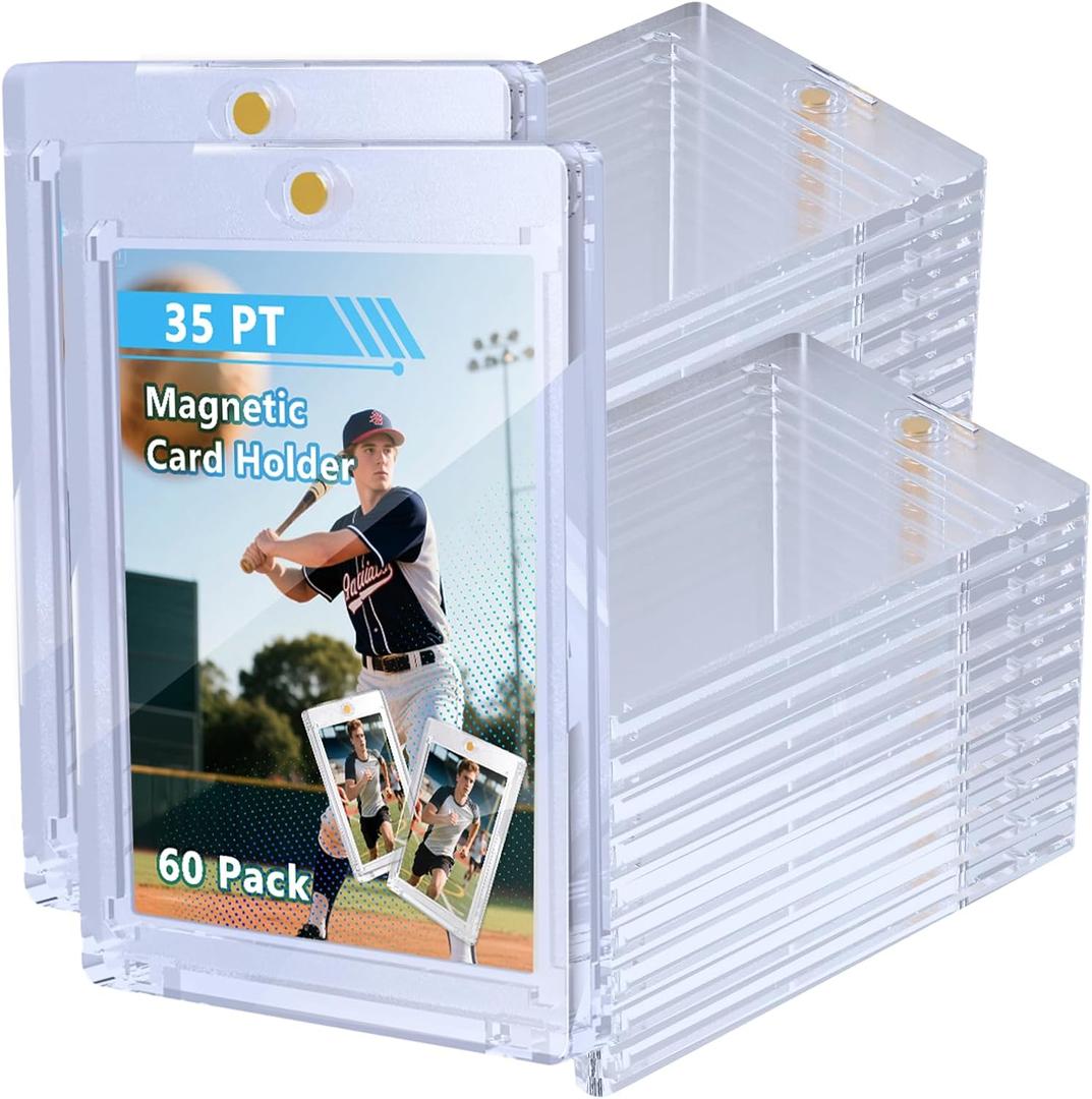 60ct Magnetic Card Holder, 35pt One Card Touch Holder for Trading Cards,Baseball Card Protectors Hard Plastic, Display Case for Collectible Cards Sport Cards Game Cards Top Loads for Cards Sleeves