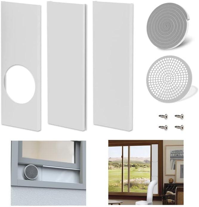 Mxclimate Portable Air Conditioner Window Seal Plates Kit Compatible with 5'' Diameter Exhaust AC Hose, Unique Bird Guard & Seal Strip Desgin, Adjustable Sealing Panels for Sliding, Hung Windows