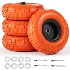 UPGRADED4.10 3.50-4 Tire and Wheel, 10 Inch Flat Free Tires 4 Pack with 5/8 Axle Bore Hole and Double Sealed Bearings, for Dolly Tires/Hand Truck/Dump Cart, 101