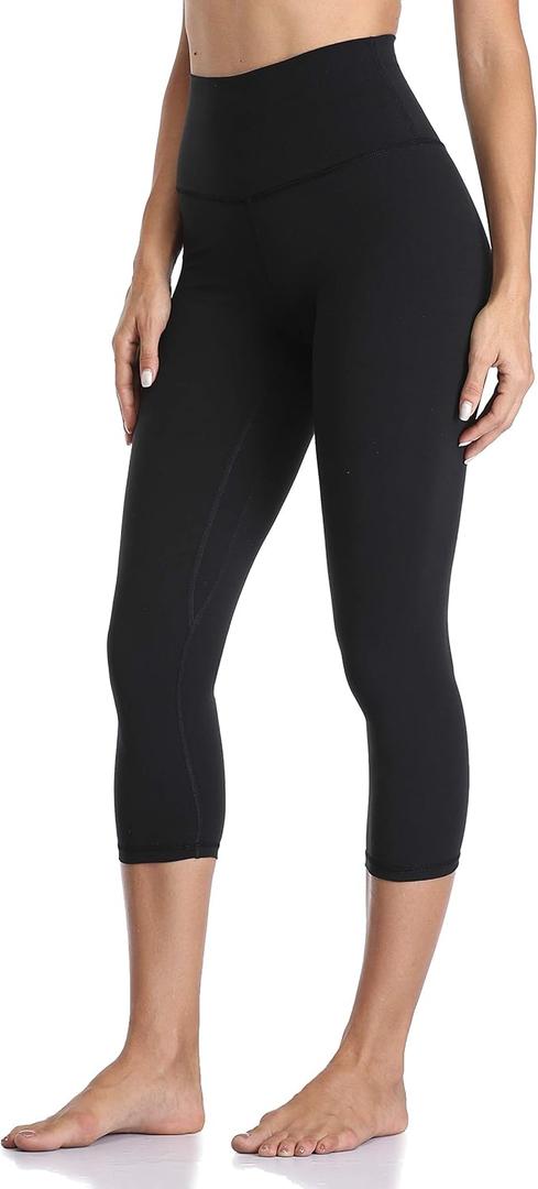 YUNOGA Women's Buttery Soft 21" Inseam Yoga Pants, High Waisted Tummy Control Workout Running Capri Leggings (Medium, Black)