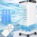 Portable Air Conditioners, 3 in 1 Evaporative Air Cooler with 5L Water Tank, 3 Speeds, 12H Timer, 65 Oscillation, Quiet Swamp Cooler Ideal for Room Office Bedroom Kitchen Garage (6 Ice Packs)