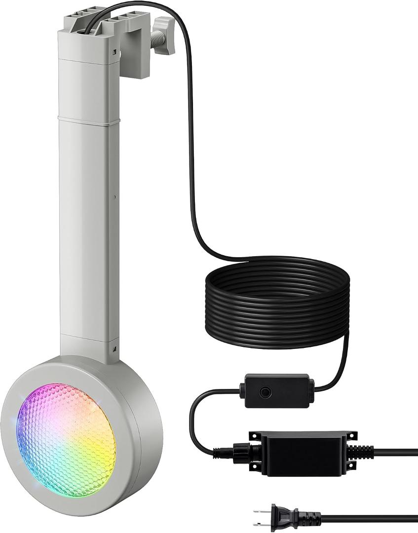AC Pool Light for Steel Wall Above Ground Pools with Transformer, 24V 15W LED RGB Underwater Pool Light, IP68 Waterproof, 15in Poolside Light with 7 Colors 2 Modes, Remote Control, Gray