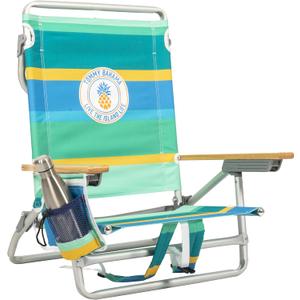 Tommy Bahama 5-Position Classic Lay Flat Backpack Beach Chair with Cooler and Cup Holder, Portable Folding Beach Chair for Tanning, Pineapple Stripe
