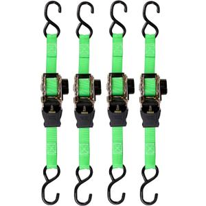 SMARTSTRAPS Retractable Ratchet Tie Down Straps (4 PK) 1,500lb Break Strength, 500lb Safe Work Load, Standard Duty, Secure and Haul ATVs, Lawn Tractors, Cargo, Boxes and Other Small Equipment (Green)