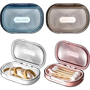 Kigley 4 Pcs Hair Tie Container Small Portable Travel Cotton Swab Holder Dispenser with Lid Plastic Box Storage Containers for Small Items, 3.94 x 2.76 Inch (4 Colors)