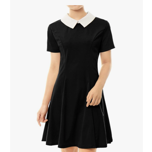 Allegra K Women's Short Sleeve Peter Pan Collar Cute Dress Casual Flare Skater Mini Dress Maid Costume (L)