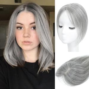 forfeels Human Hair Topper For Women With Thinning Hair Gray Color Clip In Bangs Straight Wiglets Hairpieces For Solve Slightly Loosing And Adding Volume