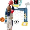 Custer's Night 3-in-1 Toddler Basketball Hoop, Soccer Goal & Golf Set with LED Scoreboard & Music for 18M+ - Adjustable Height, Sturdy Indoor/Outdoor Play
