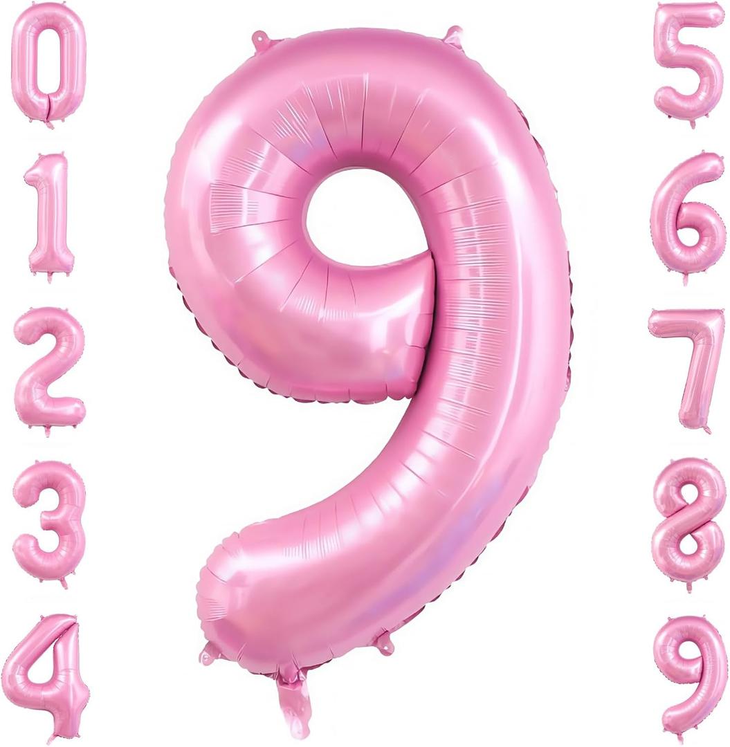 Pastel Pink 9 Balloon Number,40 Inch Light Pink 9 Balloons Large Helium Foil Mylar Number 9 Balloon for Birthday Party Anniversary Decorations