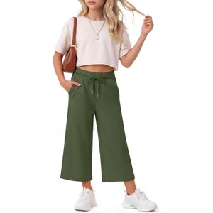 Halfchet Girls Capri Pants Wide Leg Sweatpants Baggy Cropped Pants Loose Fit Casual Basic Capris with Pockets for Ages 5-14